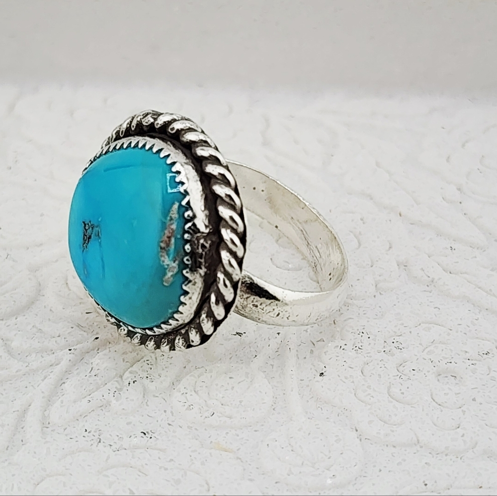 TURQUOISE HANDMADE BOHEMIAN, WESTERN, RING IN STERLING SILVER SZ 8